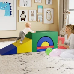 7 tlg. Kletterblock-Set aus Schaumstoff Weiches Spiel-Gym aus PU-Leder Kletterstruktur Bunt