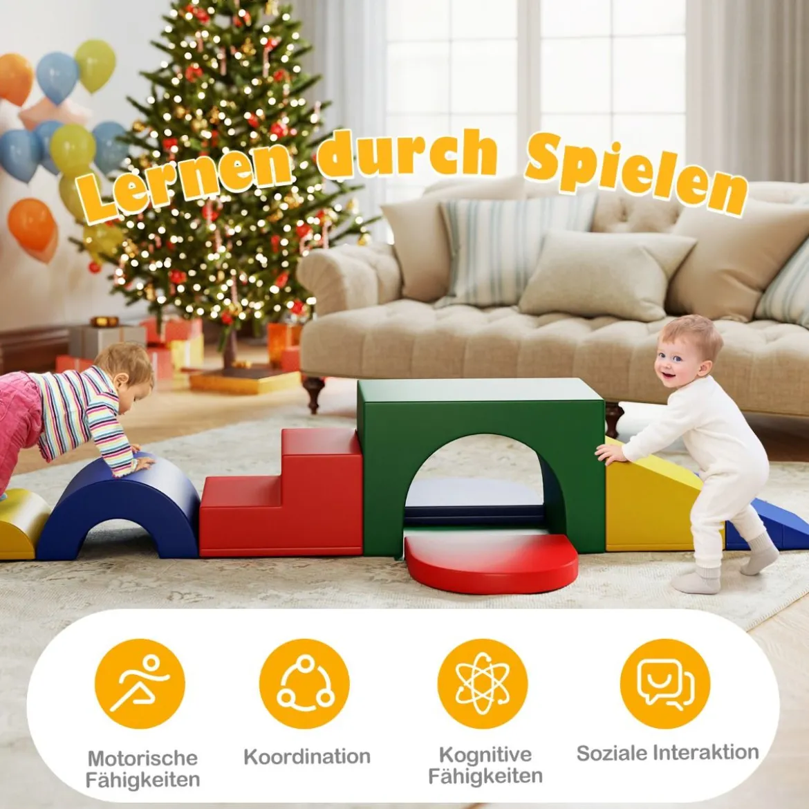 7 tlg. Kletterblock-Set aus Schaumstoff Weiches Spiel-Gym aus PU-Leder Kletterstruktur Bunt