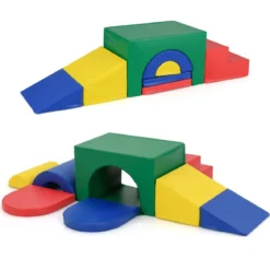 7 tlg. Kletterblock-Set aus Schaumstoff Weiches Spiel-Gym aus PU-Leder Kletterstruktur Bunt