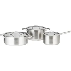 3 tlg Kochgeschirr Set Rostfrei Kochset Kochtöpfe mit Glasdeckel Edelstahl Silbrig