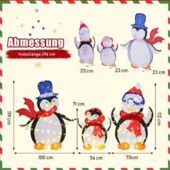 3 tlg. LED Pinguin Familie mit 160 Warmweißen LED-Lichtern & Schals Beleuchtete Weihnachtsdeko