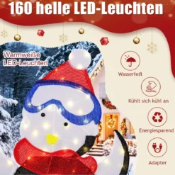 3 tlg. LED Pinguin Familie mit 160 Warmweißen LED-Lichtern & Schals Beleuchtete Weihnachtsdeko