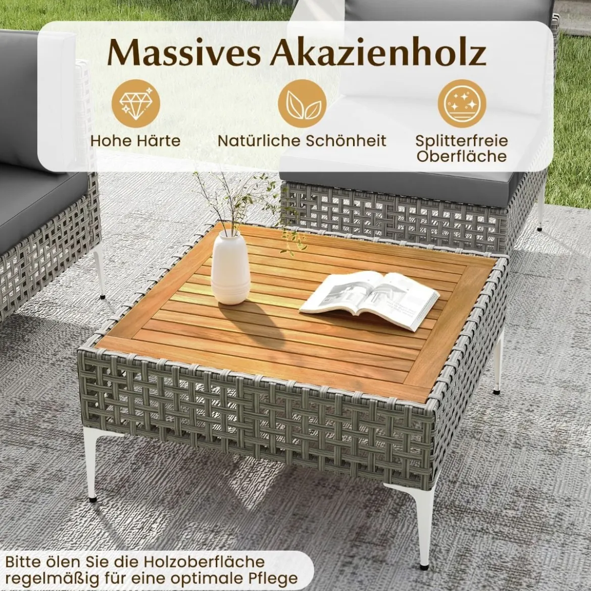 7-TLG Lounge Möbel Outdoor Rattan Gartenlounge mit Tisch und Kissen frei kombinierbar Gartenmöbel Set