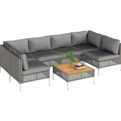 7-TLG Lounge Möbel Outdoor Rattan Gartenlounge mit Tisch und Kissen frei kombinierbar Gartenmöbel Set