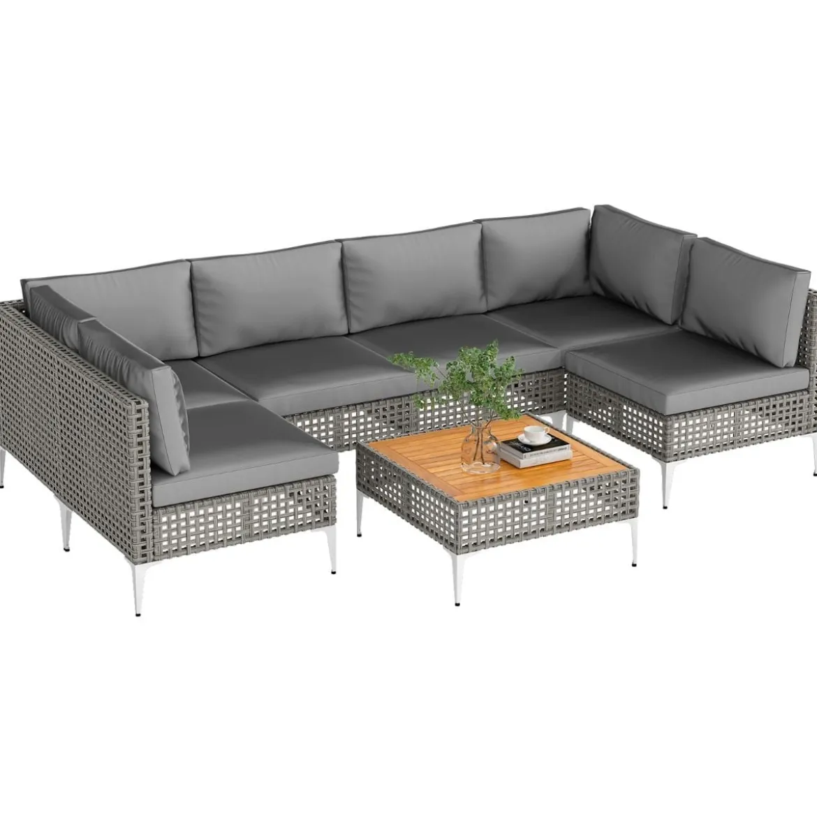 7-TLG Lounge Möbel Outdoor Rattan Gartenlounge mit Tisch und Kissen frei kombinierbar Gartenmöbel Set