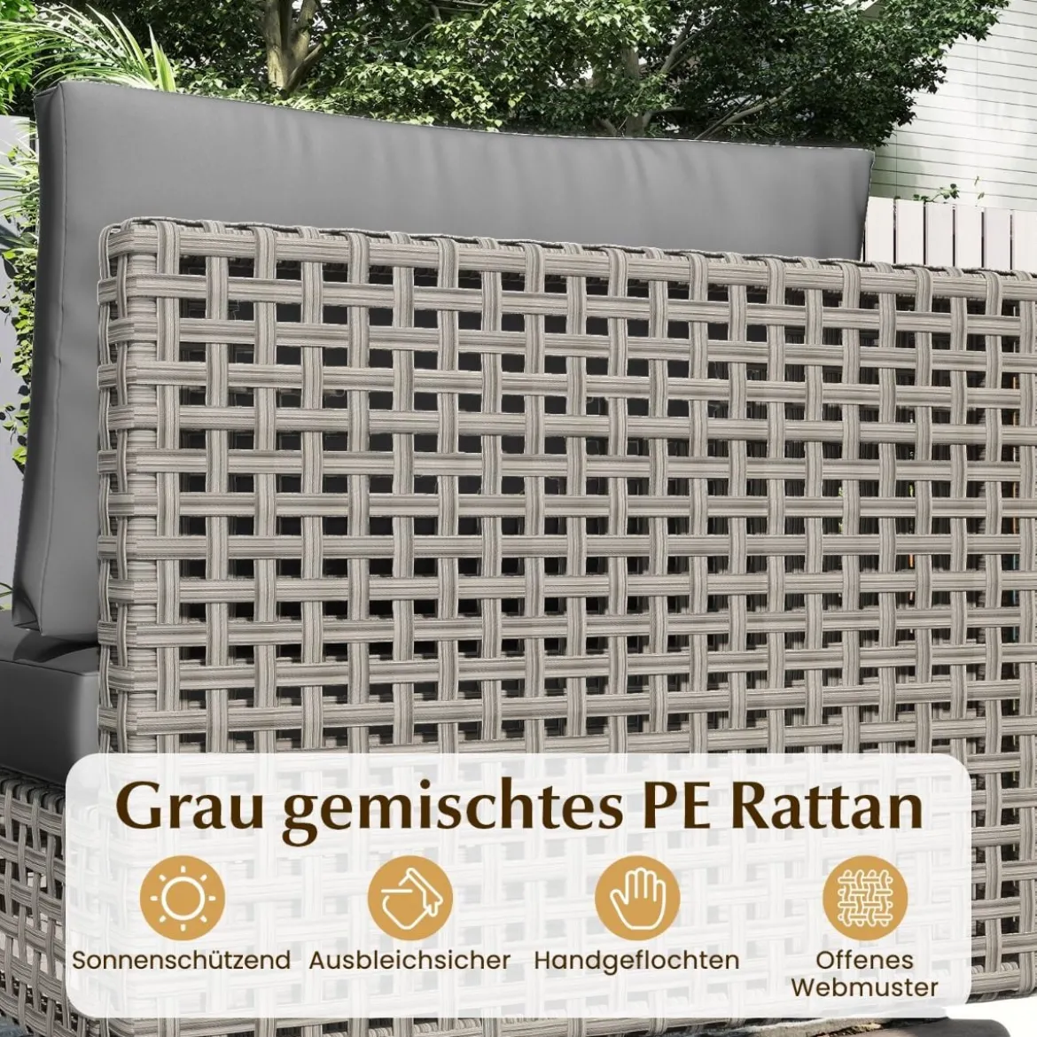 7-TLG Lounge Möbel Outdoor Rattan Gartenlounge mit Tisch und Kissen frei kombinierbar Gartenmöbel Set