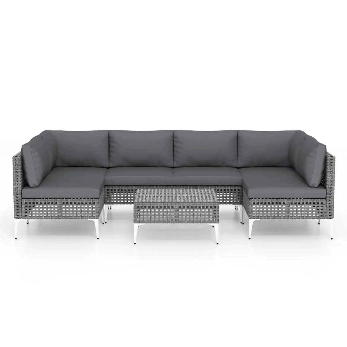 7-TLG Lounge Möbel Outdoor Rattan Gartenlounge mit Tisch und Kissen Sitzgruppe für Garten Terrasse Balkon