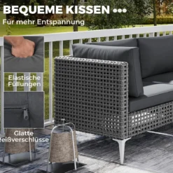 7-TLG Lounge Möbel Outdoor Rattan Gartenlounge mit Tisch und Kissen Sitzgruppe für Garten Terrasse Balkon