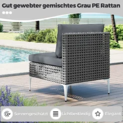 7-TLG Lounge Möbel Outdoor Rattan Gartenlounge mit Tisch und Kissen Sitzgruppe für Garten Terrasse Balkon