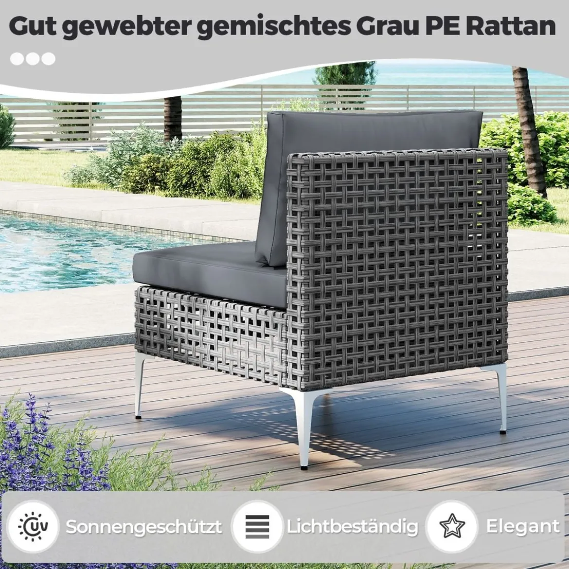 7-TLG Lounge Möbel Outdoor Rattan Gartenlounge mit Tisch und Kissen Sitzgruppe für Garten Terrasse Balkon