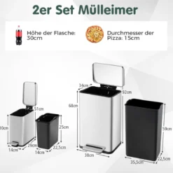 2 tlg. Mülleimer-Set 40L & 6L Setz-Abfalleimer-Kombination mitAufklapp- & Soft-Close-Deckel