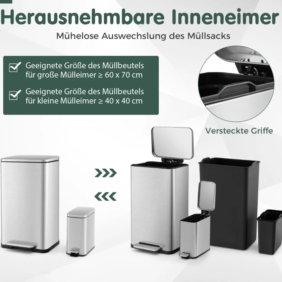 2 tlg. Mülleimer-Set 40L & 6L Setz-Abfalleimer-Kombination mitAufklapp- & Soft-Close-Deckel