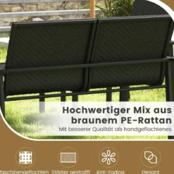 4tlg. Olyrattan Gartenmöbel Set inkl. 2 Stühlen & Bank & Tisch Terrassenmöbel Sitzgruppe Schwarz
