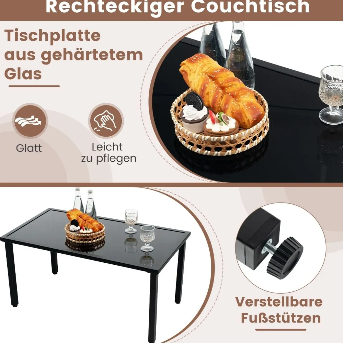 4tlg. Olyrattan Gartenmöbel Set inkl. 2 Stühlen & Bank & Tisch Terrassenmöbel Sitzgruppe Braun