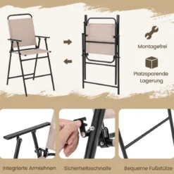 4 tlg. Outdoor Bar-Set Runder Bartisch mit 2 Klappbaren Barhockern & Sonnenschirm Beige