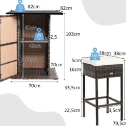 5 TLG. Outdoor-Rattan-Bar-Set Rattan Gartenbar Set Bartisch mit 4 Barhockern & Kissen