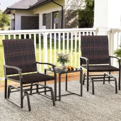 3tlg. Rattan Balkonmöbel Set Balkonset mit 2 Stühlen & Tisch Gartenmöbel mit Gepolstertem Sitz