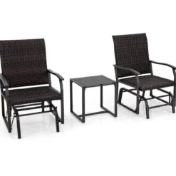 3tlg. Rattan Balkonmöbel Set Balkonset mit 2 Stühlen & Tisch Gartenmöbel mit Gepolstertem Sitz