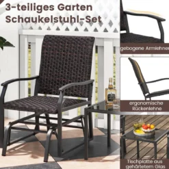 3tlg. Rattan Balkonmöbel Set Balkonset mit 2 Stühlen & Tisch Gartenmöbel mit Gepolstertem Sitz