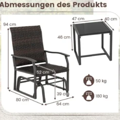 3tlg. Rattan Balkonmöbel Set Balkonset mit 2 Stühlen & Tisch Gartenmöbel mit Gepolstertem Sitz