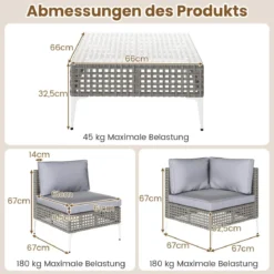 5-TLG Rattan Gartenmöbel Set Balkonmöbel Set mit Sitz- & Rückenkissen Gartengarnitur