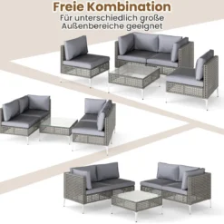 5-TLG Rattan Gartenmöbel Set Balkonmöbel Set mit Sitz- & Rückenkissen Gartengarnitur