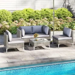 5-TLG Rattan Gartenmöbel Set Balkonmöbel Set mit Sitz- & Rückenkissen Gartengarnitur