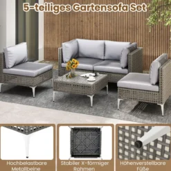 5-TLG Rattan Gartenmöbel Set Balkonmöbel Set mit Sitz- & Rückenkissen Gartengarnitur