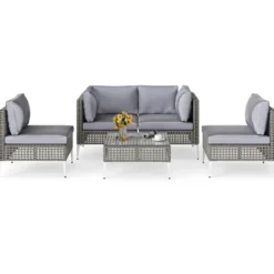 5-TLG Rattan Gartenmöbel Set Balkonmöbel Set mit Sitz- & Rückenkissen Gartengarnitur