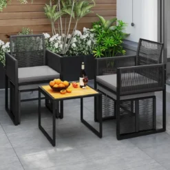 5tlg. Rattan Gartenmöbel Set inkl. 2 Stühle mit Kissen & Hocker & Tisch Balkonset Gartenset