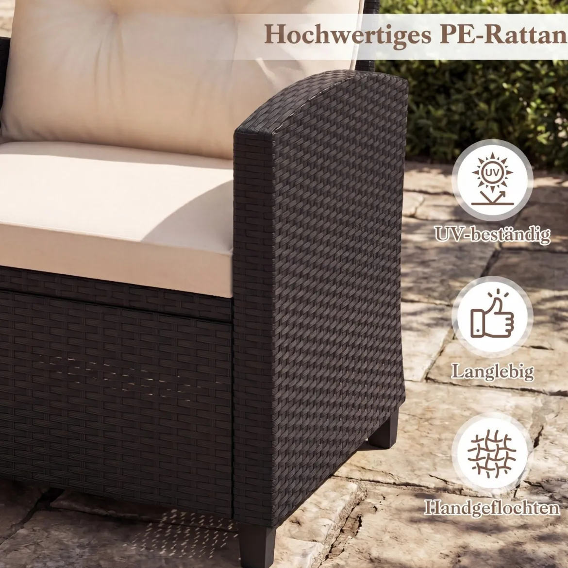 3 TLG. Rattan Gartenmöbel Set inkl. 2 Sessel & 1 Beistelltisch Sitzgarnitur mit Kissen Sitzgruppe