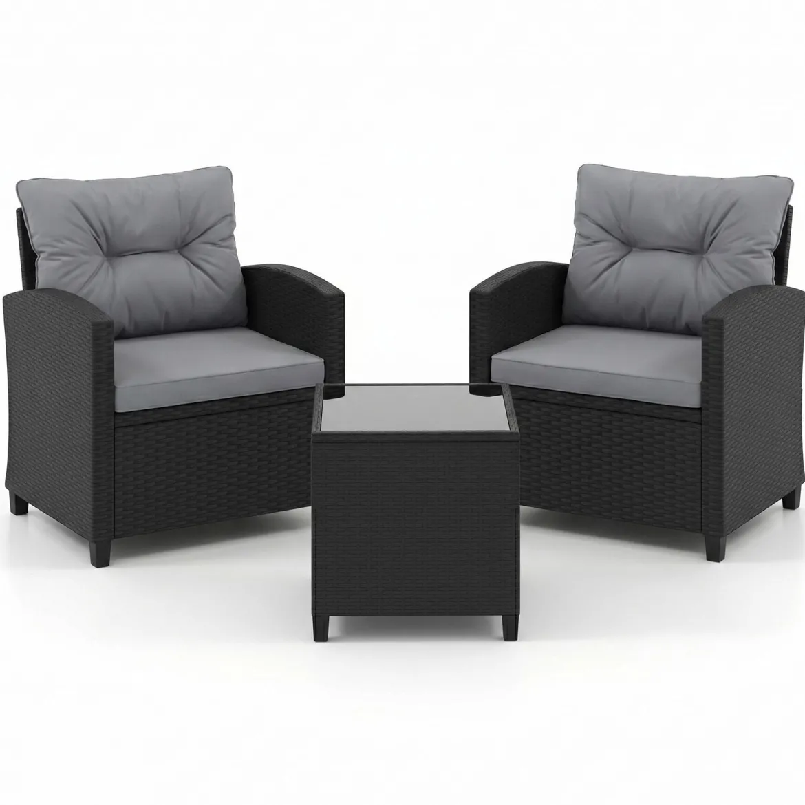 3 TLG. Rattan Gartenmöbel Set inkl. 2 Sessel & 1 Beistelltisch Sitzgarnitur mit Kissen Sitzgruppe