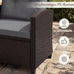 3 TLG. Rattan Gartenmöbel Set inkl. 2 Sessel & 1 Beistelltisch Sitzgarnitur mit Kissen Sitzgruppe