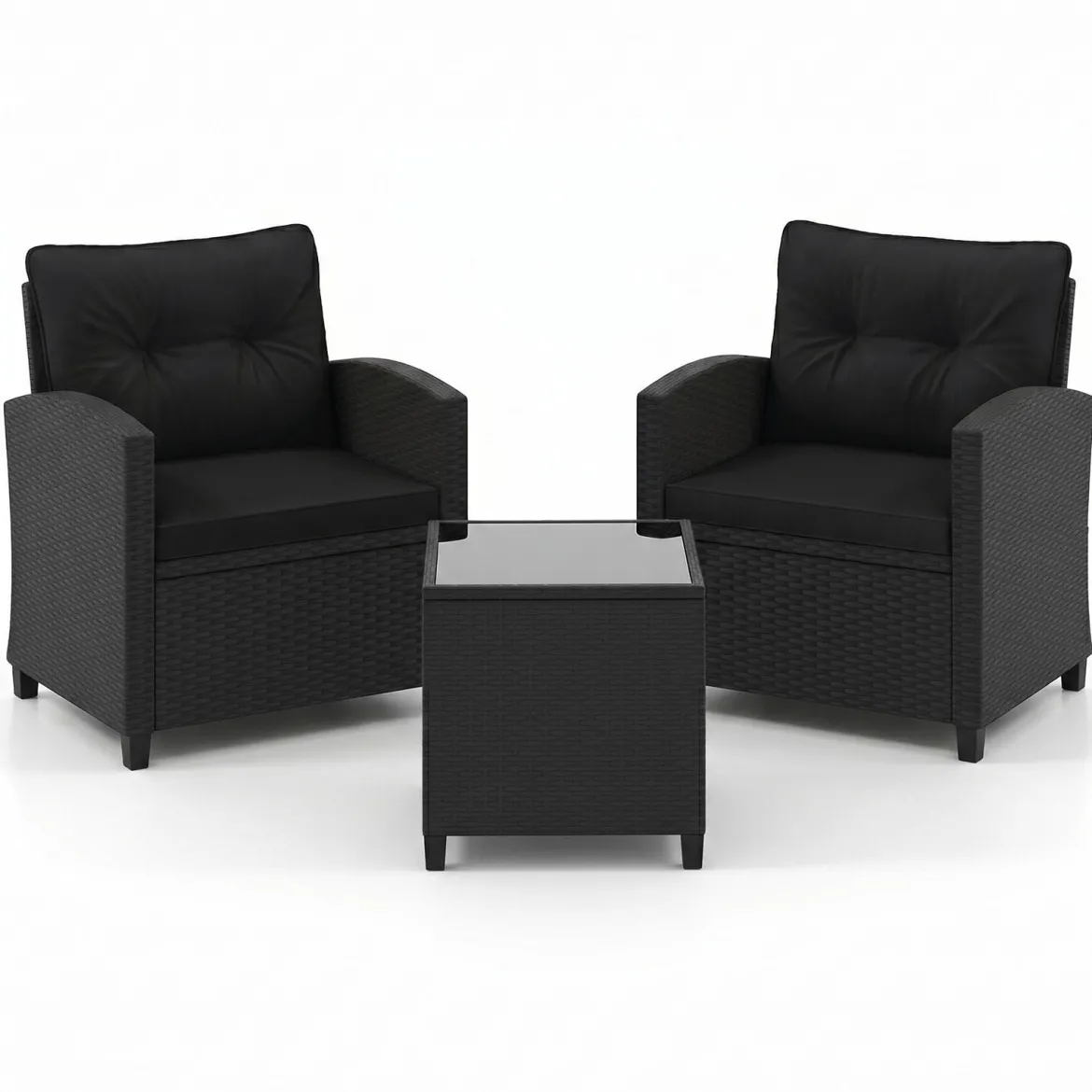3 TLG. Rattan Gartenmöbel Set inkl. 2 Sessel & 1 Beistelltisch Sitzgarnitur mit Kissen Sitzgruppe