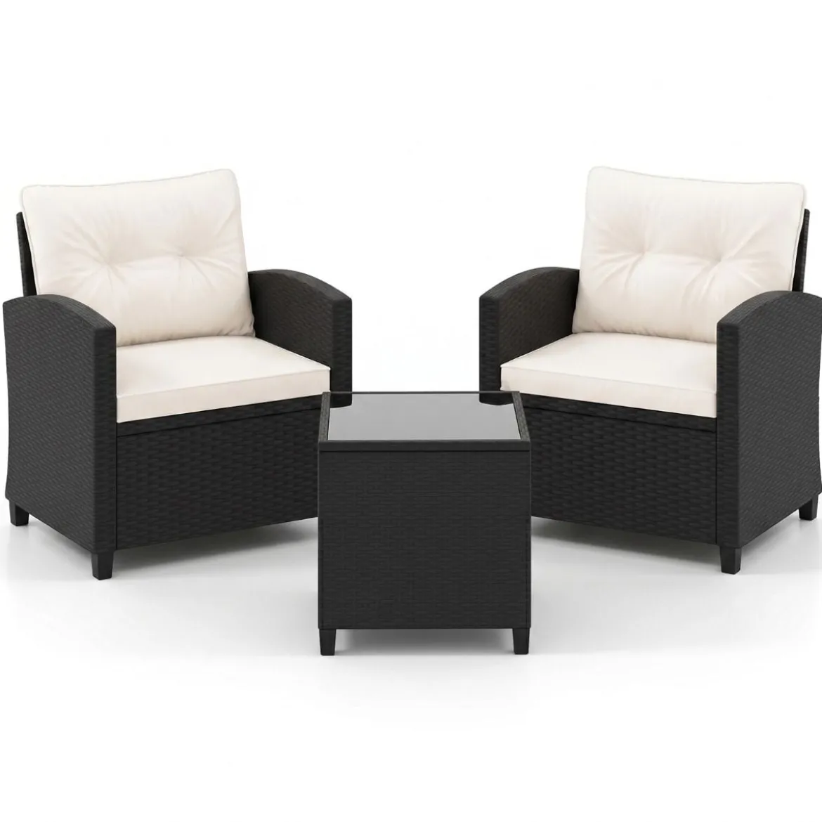 3 TLG. Rattan Gartenmöbel Set inkl. 2 Sessel & 1 Beistelltisch Sitzgarnitur mit Kissen Sitzgruppe