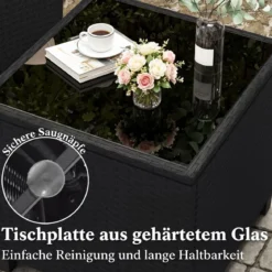 3 TLG. Rattan Gartenmöbel Set inkl. 2 Sessel & 1 Beistelltisch Sitzgarnitur mit Kissen Sitzgruppe