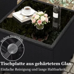 3 TLG. Rattan Gartenmöbel Set inkl. 2 Sessel & 1 Beistelltisch Sitzgarnitur mit Kissen Sitzgruppe