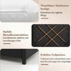 3 TLG. Rattan Gartenmöbel Set inkl. 2 Sessel & 1 Beistelltisch Sitzgarnitur mit Kissen Sitzgruppe