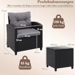 3 TLG. Rattan Gartenmöbel Set inkl. 2 Sessel & 1 Beistelltisch Sitzgarnitur mit Kissen Sitzgruppe
