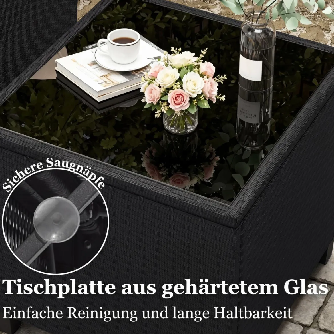 3 TLG. Rattan Gartenmöbel Set inkl. 2 Sessel & 1 Beistelltisch Sitzgarnitur mit Kissen Sitzgruppe