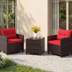 3-TLG. Rattan Gartenmöbel Set inkl. 2 Sessel & 1 Beistelltisch Polyrattan Sitzgruppe Gartengarnitur