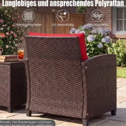 3-TLG. Rattan Gartenmöbel Set inkl. 2 Sessel & 1 Beistelltisch Polyrattan Sitzgruppe Gartengarnitur