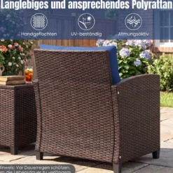 3-TLG. Rattan Gartenmöbel Set inkl. 2 Sessel & 1 Beistelltisch Polyrattan Sitzgruppe Gartengarnitur