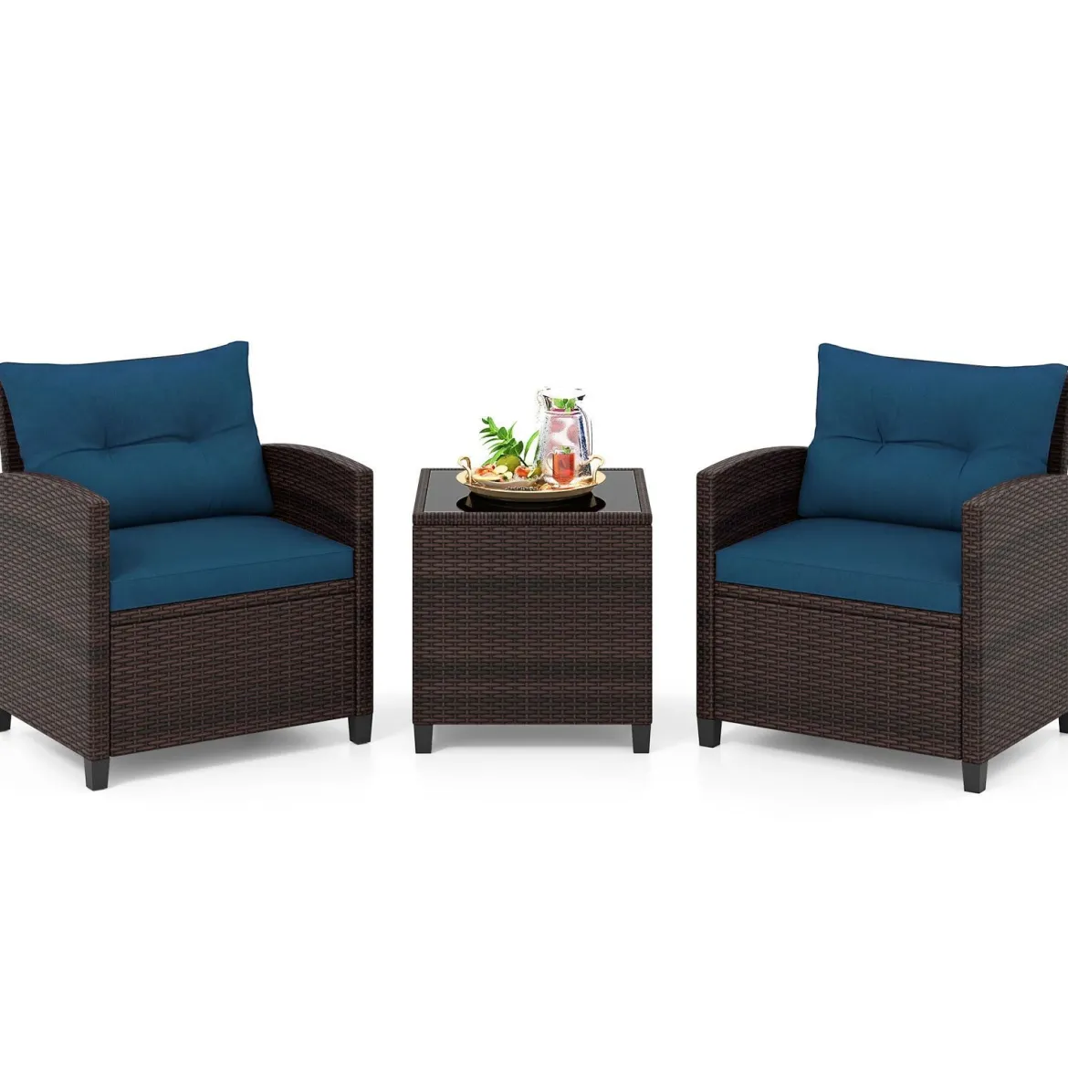 3-TLG. Rattan Gartenmöbel Set inkl. 2 Sessel & 1 Beistelltisch Polyrattan Sitzgruppe Gartengarnitur