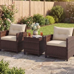 3-TLG. Rattan Gartenmöbel Set inkl. 2 Sessel & 1 Beistelltisch Polyrattan Sitzgruppe Gartengarnitur