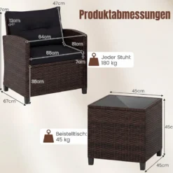 3-TLG. Rattan Gartenmöbel Set inkl. 2 Sessel & 1 Beistelltisch Polyrattan Sitzgruppe Gartengarnitur