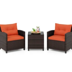 3-TLG. Rattan Gartenmöbel Set inkl. 2 Sessel & 1 Beistelltisch Polyrattan Sitzgruppe Gartengarnitur