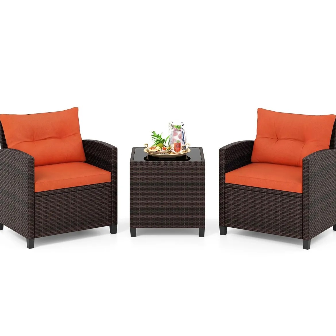 3-TLG. Rattan Gartenmöbel Set inkl. 2 Sessel & 1 Beistelltisch Polyrattan Sitzgruppe Gartengarnitur