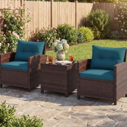 3-TLG. Rattan Gartenmöbel Set inkl. 2 Sessel & 1 Beistelltisch Polyrattan Sitzgruppe Gartengarnitur