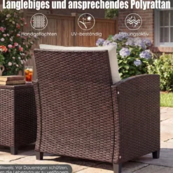 3-TLG. Rattan Gartenmöbel Set inkl. 2 Sessel & 1 Beistelltisch Polyrattan Sitzgruppe Gartengarnitur